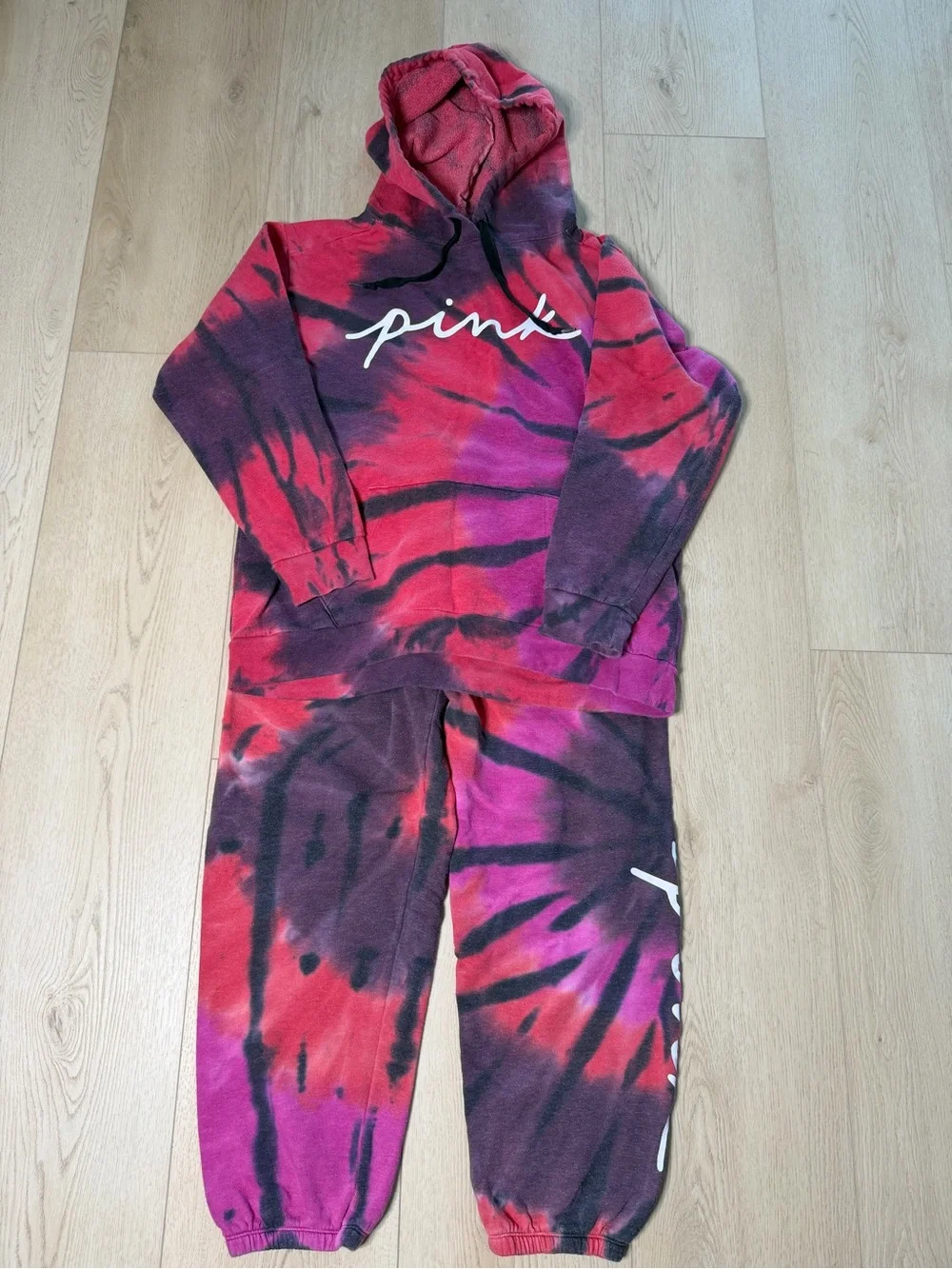 PINK Tie-Dye Hoodie & Jogger Set - Pink and Purple Size L - Picture 2 of 6